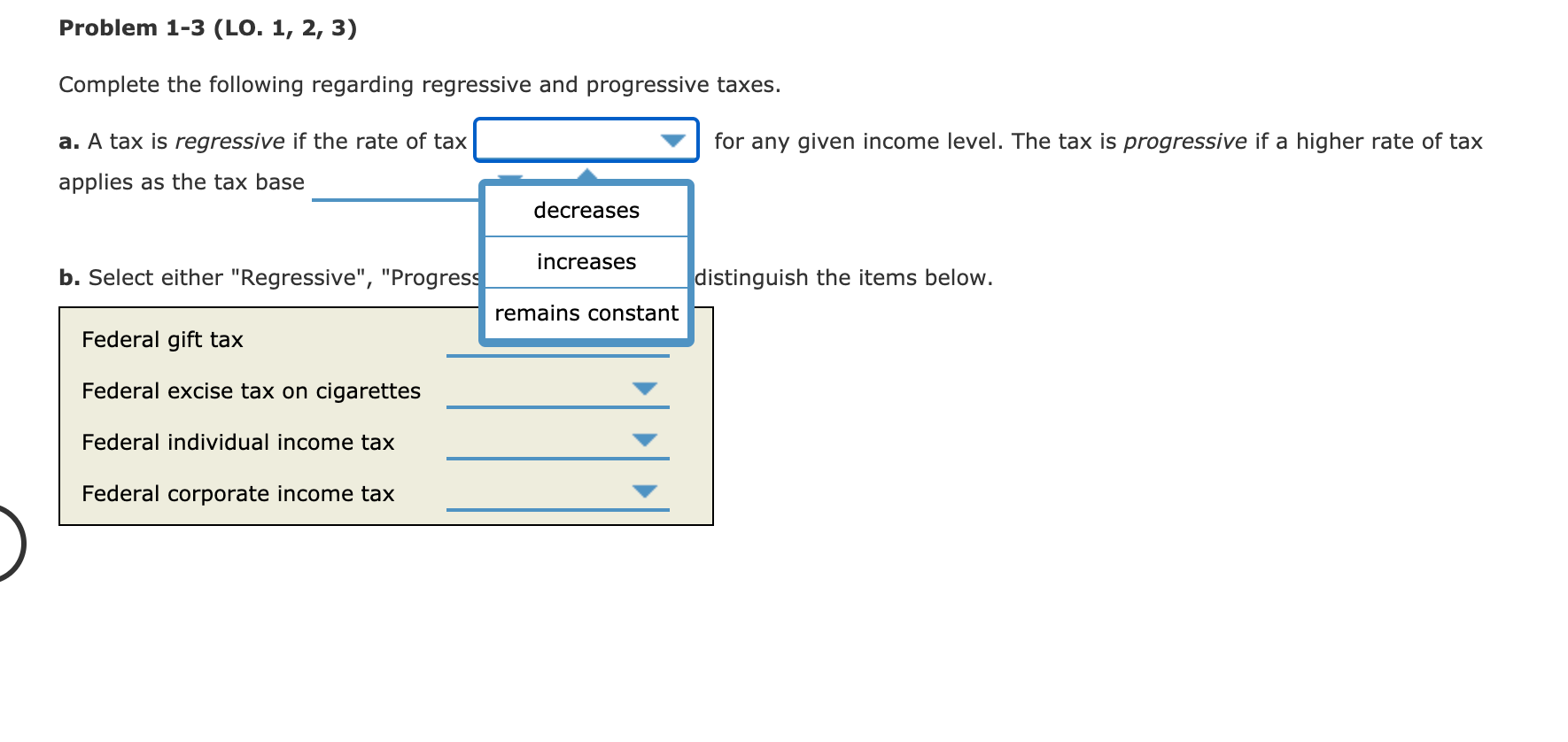  Problem 1-3 (LO. 1, 2, 3) Complete the following regarding regressive