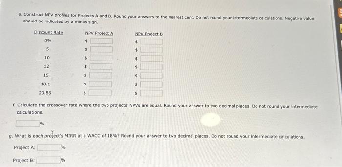 Project B: $ b. What is each project's IRR? Round your answer