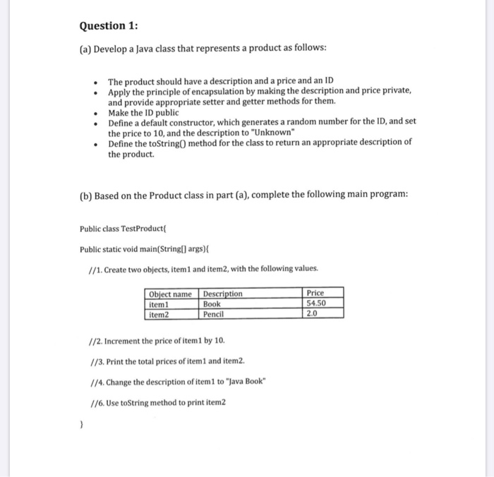 Solve on java programing language Question 1: (a) Develop a Java class