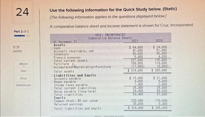  Use the following information for the Quick Study below. (Static) [The