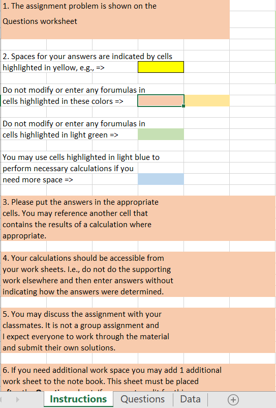 1. The assignment problem is shown on the Questions worksheet 2.