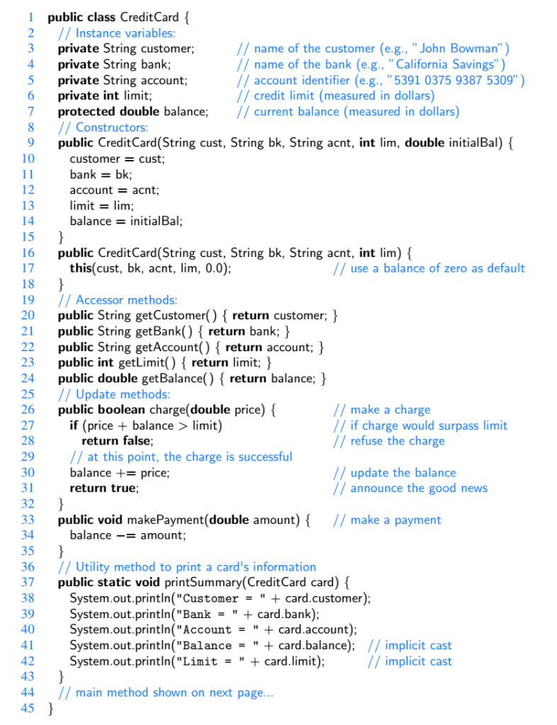 1. Modify the CreditCard class from Code Fragment 1.5 to include a