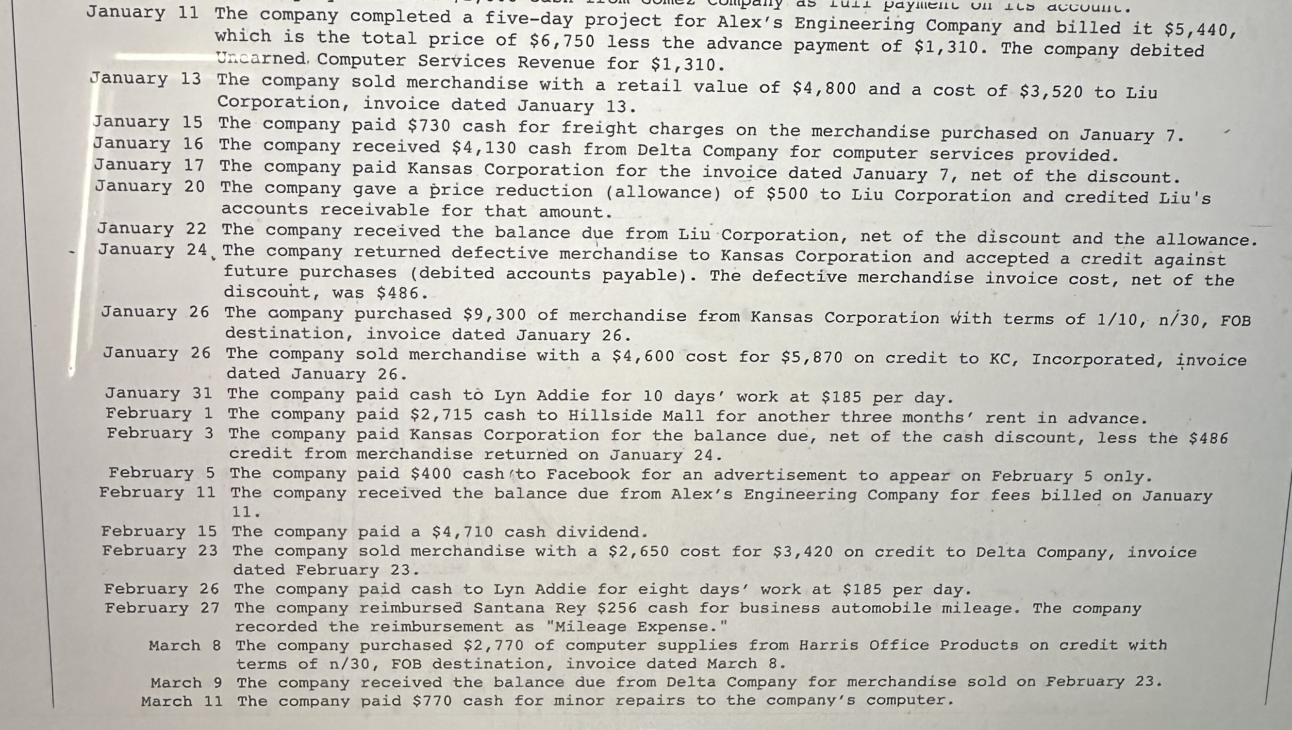 rial balance. Do not prepare closing entries and do not journalize the