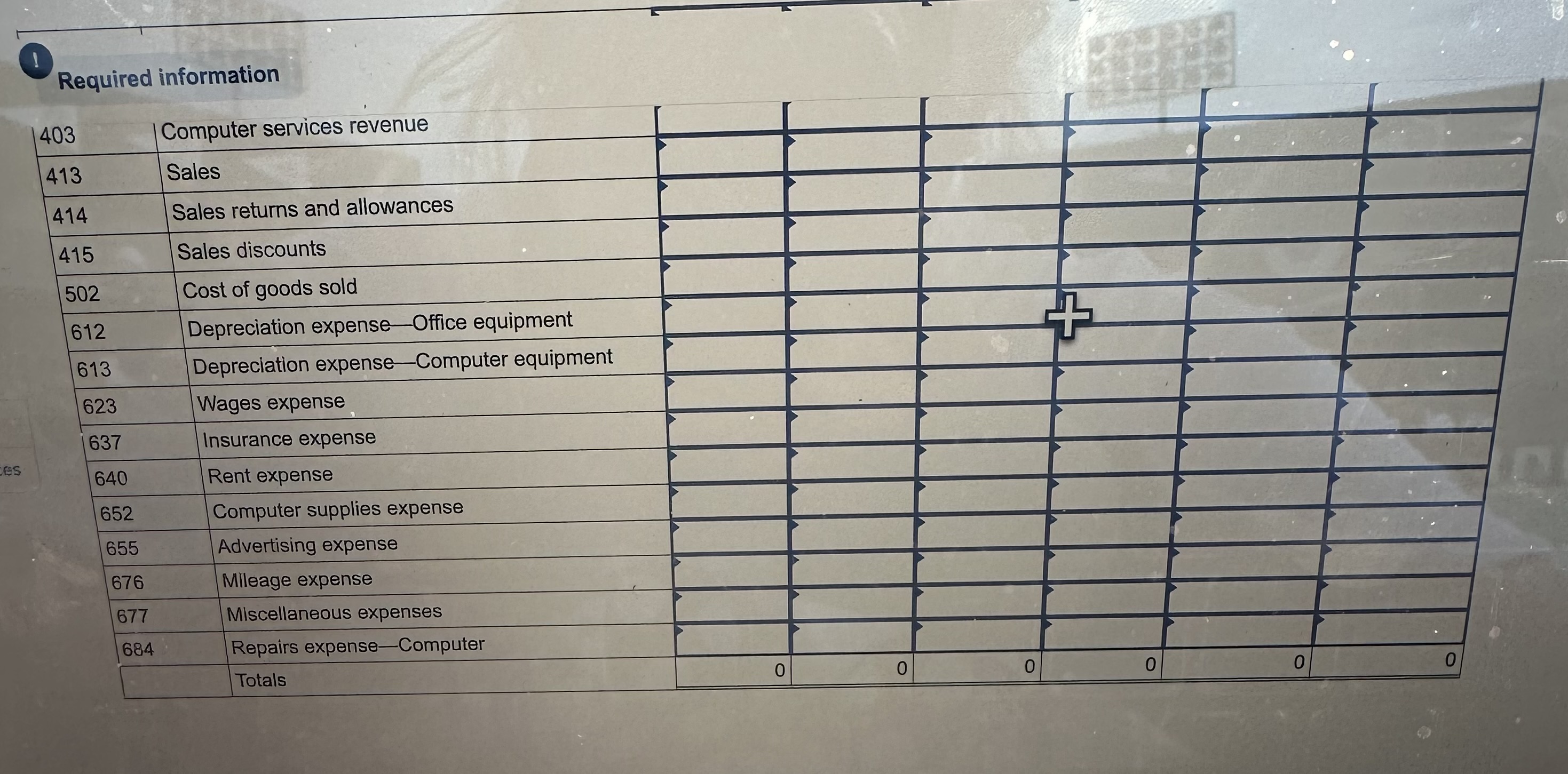 expense-Computer equipment 640 Wages expense 652 Insurance expense 655 Rent expense 676