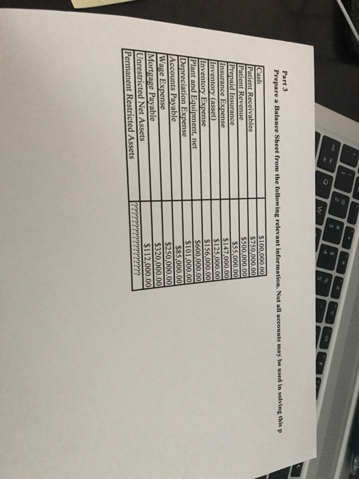  2 3 $ w s Part 3 Prepare a Balance Sheet
