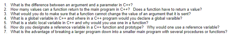 1. What is the difference between an argument and a parameter
