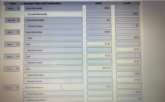 pls correct them The following selected transactions for notes receivable are for