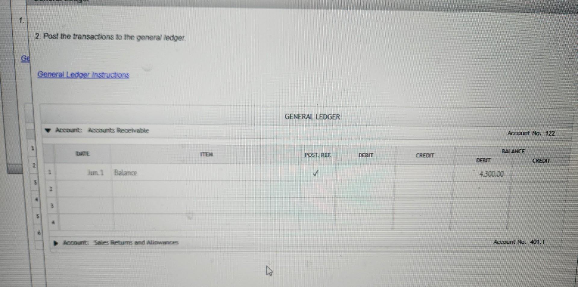 receivable ledger. Accounts Receivable Ledger Instructions 2. Post the transactions to the