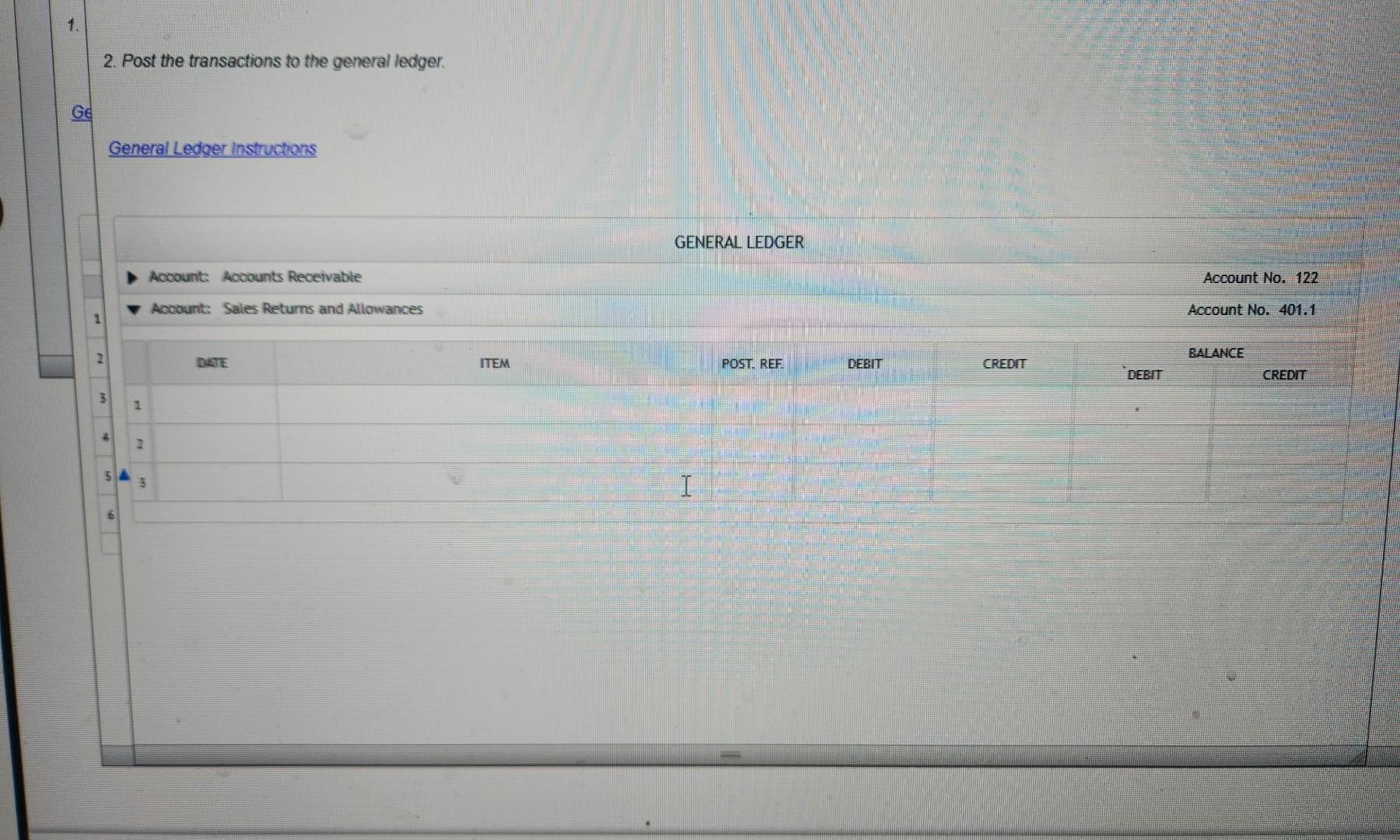 accounts receivable ledger. Accounts Receivable Ledger Instructions Enter the transactions starting on