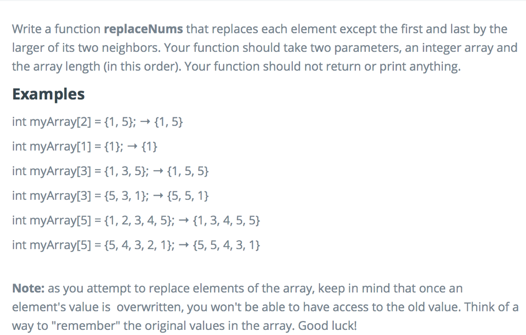  Write a function replaceNums that replaces each element except the first