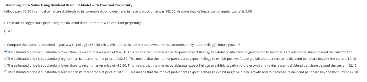 Estimating Stock Value Using Dividend Discount Model with Constant Perpetuity Kellogg
