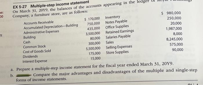 in Exercise 5-27, journalize the closing entries. canarh 2120Y9, the balances of