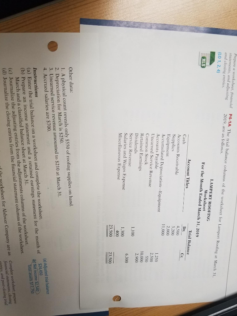 please help with instructions A - D Prepare a worksheet, financial P4-1A