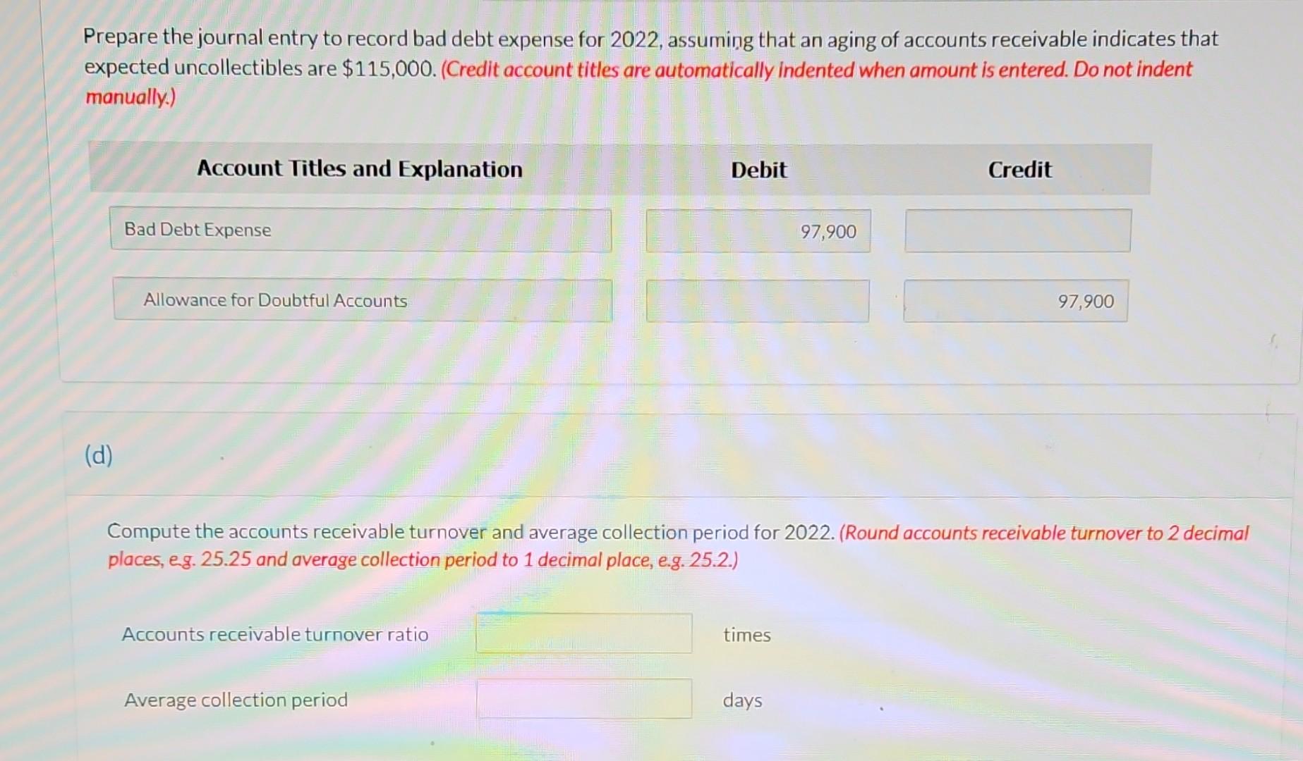Accounts Receivable and Allowance for Doubtful Accounts, post the entries to the