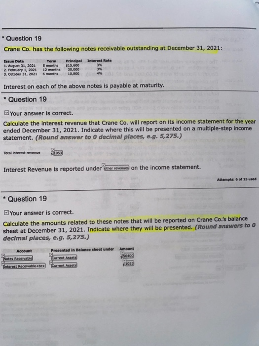  solution ? Question 19 Crane Co. has the following notes receivable