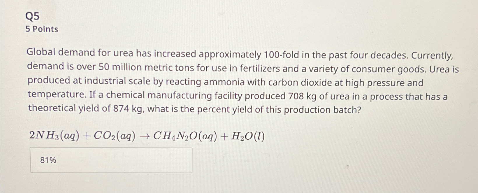  Q5 5 Points Global demand for urea has increased approximately 100-fold