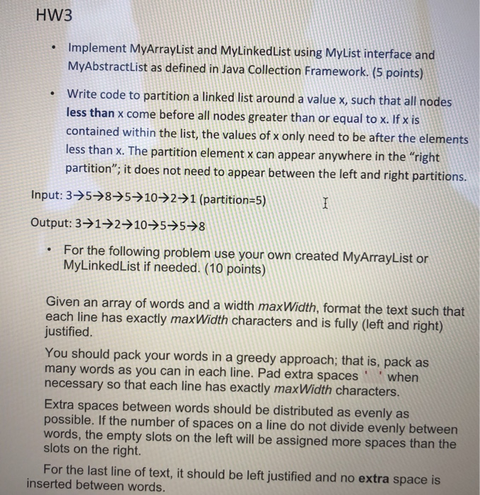 ASAP HW3 Implement MyArraylist and MyLinkedList using MyList interface and MyAbstractlist