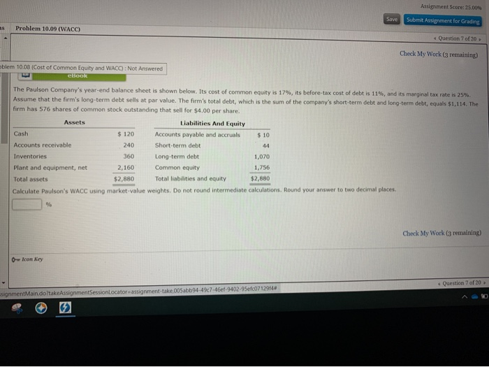  Assignment Score: 25.00% Save Submit Assignment for Grading as Problem 10.09