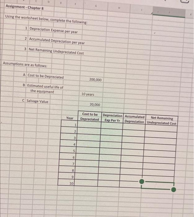  D Assignment - Chapter 8 Using the worksheet below, complete the