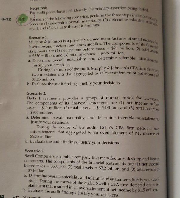 Auditing homework, please help sertion being tested. the materials 3-12 (3-31