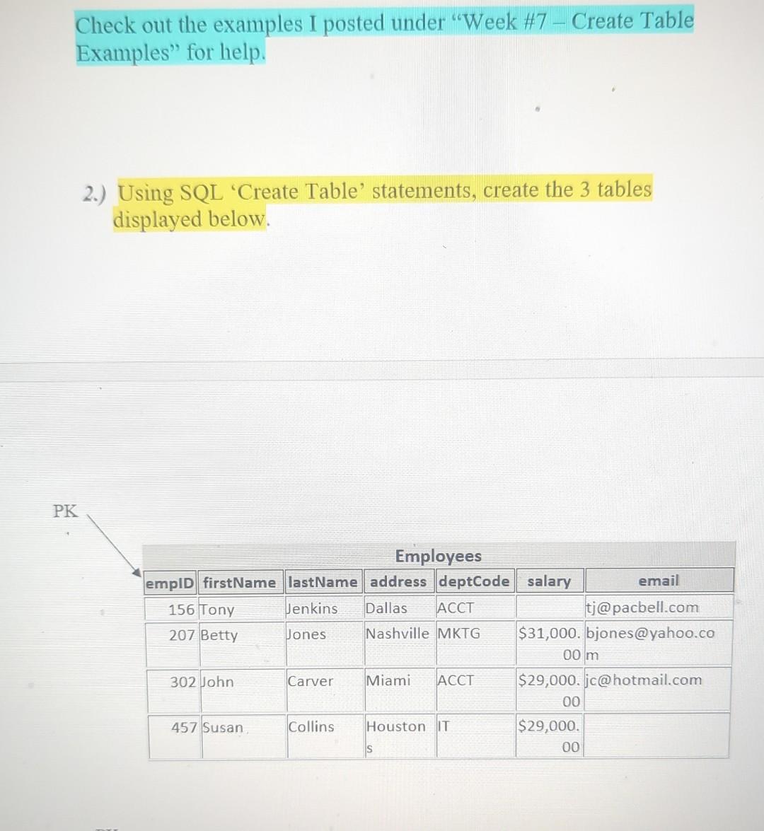 under Week \#7), we are now going to build the tables using