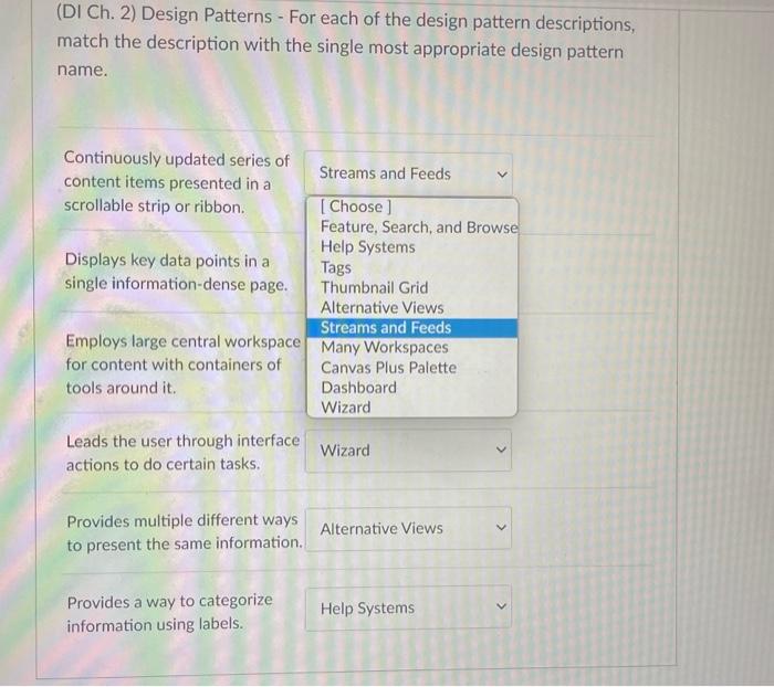 please answer each question thank you (DI Ch. 2) Design Patterns -