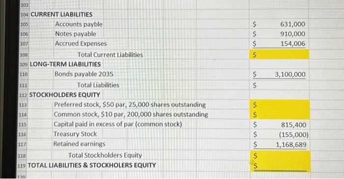 answer the yellow square with the excel formula 
