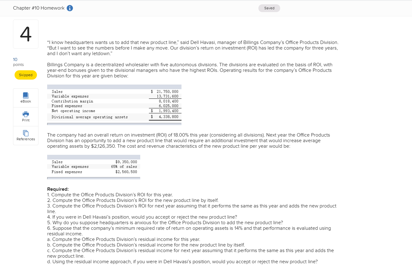 Chapter #10 Homework i Saved "I know headquarters wants us to