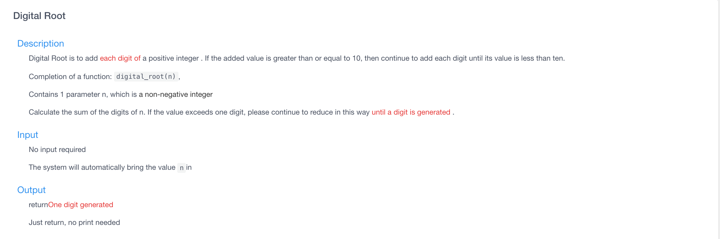 I will give upvote! please use python 3 to answer Digital Root