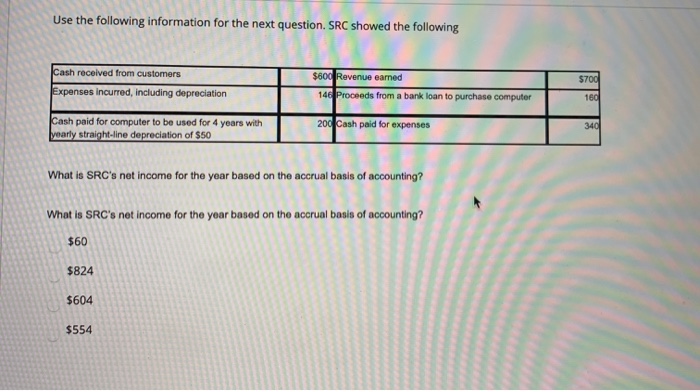  Use the following information for the next question. SRC showed the