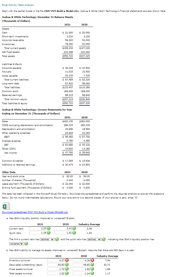  b. Has J&W's ability to manage its assets improved or worsened?
