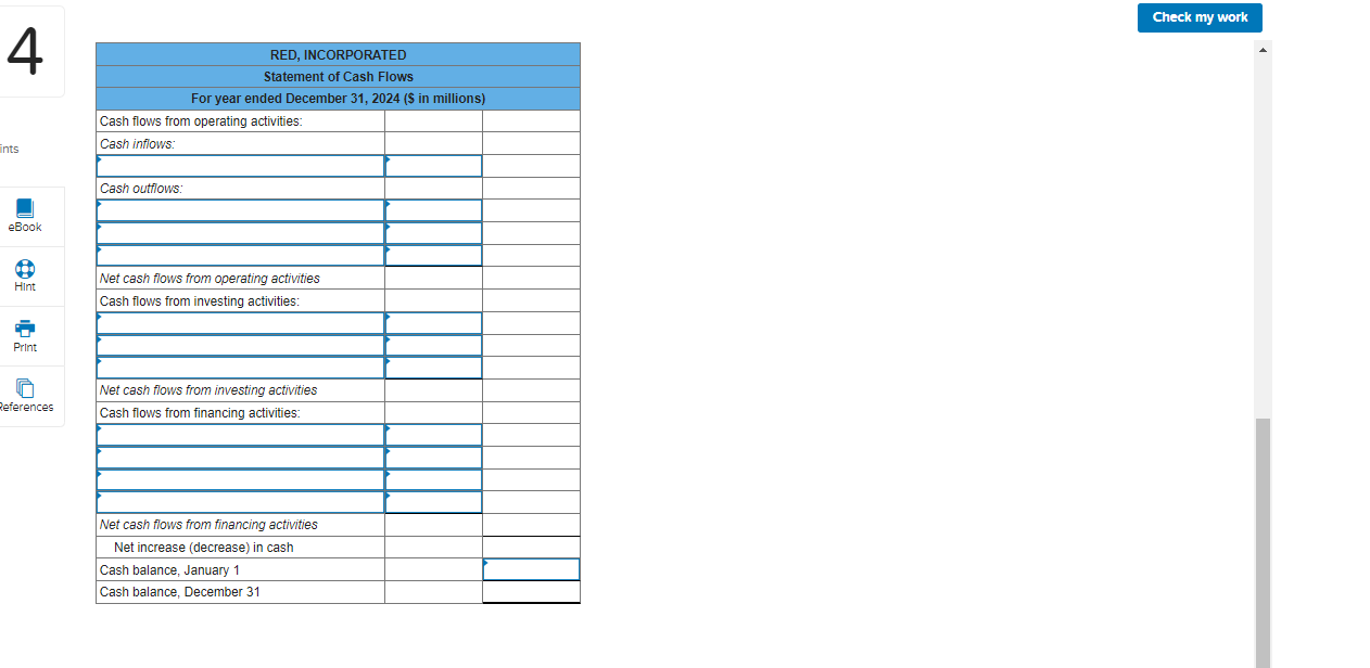 Red, Incorporated, are provided below: Additional information from the accounting records: Additional