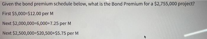  Given the bond premium schedule below, what is the Bond Premium
