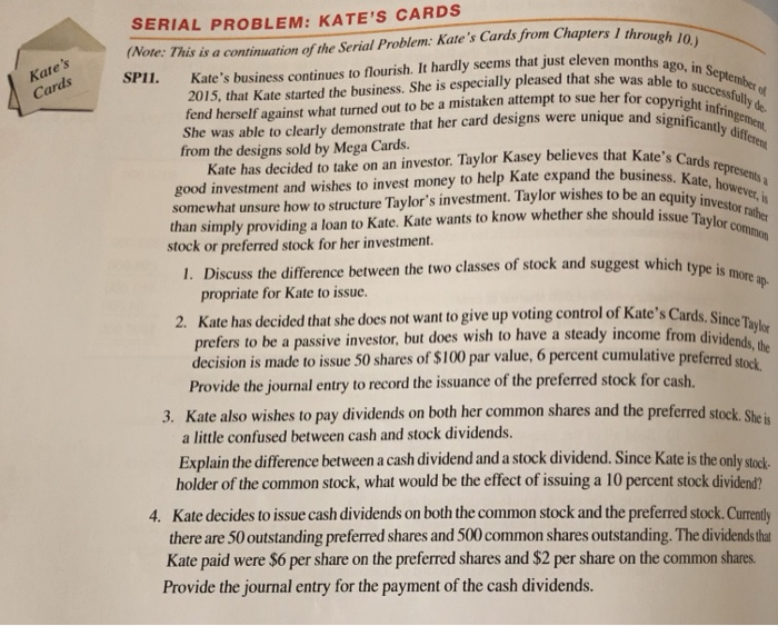  Serial Problem: Kates Cards Chapter 11 SERIAL PROBLEM: KATE'S CARDS Note: