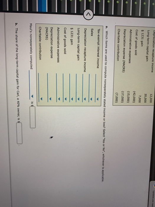 5, 6) Maul, Inc., a calendar year S corporation, incurred the following