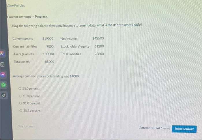  Current Attempt in Progress Using the following balance sheet and income