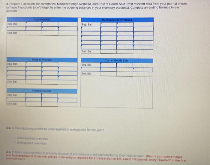 company's inventory balances were as follows: The company applies overhead cost to