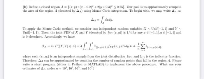 programming assignment in Python (b) Define a closed region A = {{=.y):