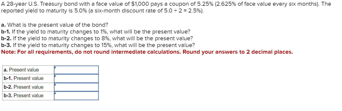 A 28 -year U.S. Treasury bond with a face value of