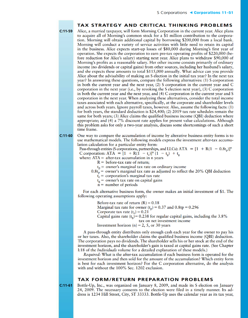  Topic 8 Entity Tax Return: Check Figures C:11-61 Bottle Up, Inc.