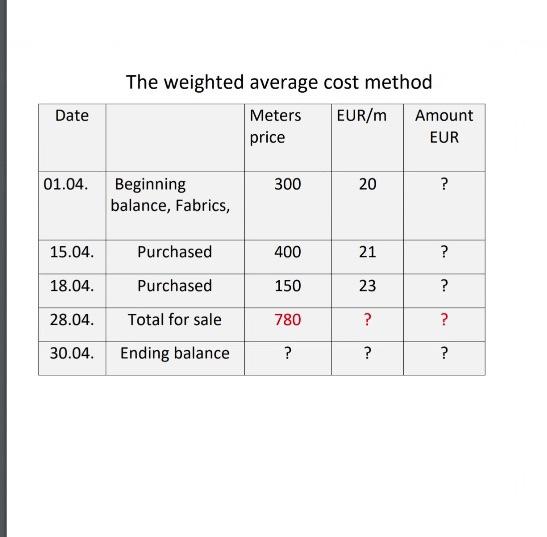 Calculate necessary data where you have a ? in the table The