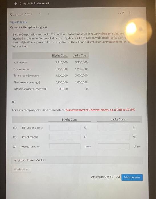  Chapter 8 Assignment Question 7 of 7 View Policies Current Attempt