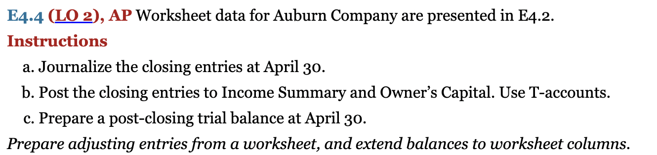 Worksheet (partial) } \\ & For the Month Ended April 30, 2022