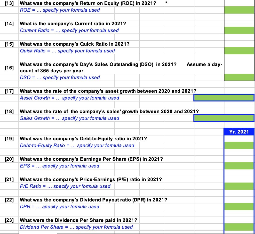 in yellow) B) Calculate the percentage of each line item under Assets