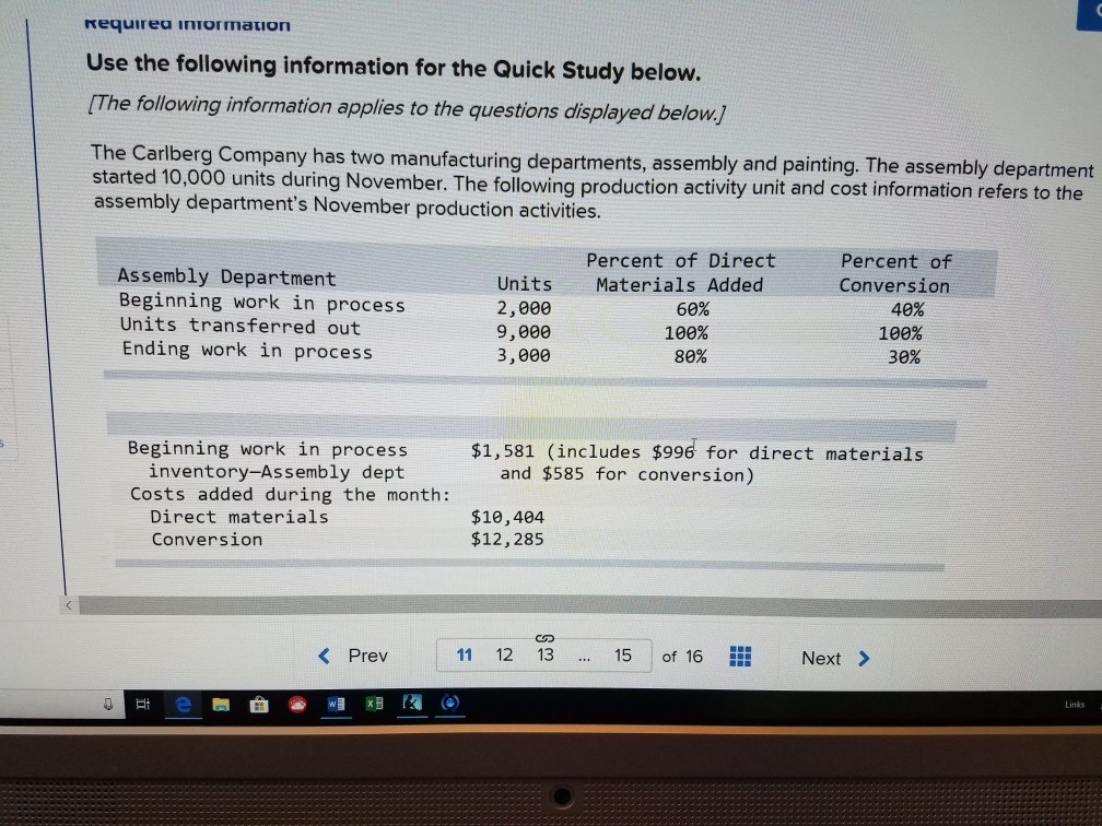  Requirea NTormation Use the following information for the Quick Study below.