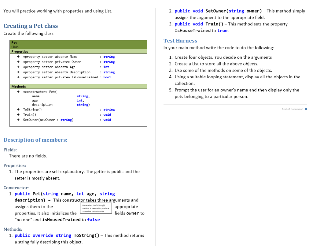 use Visual Studio and c# lauguage to create class and solve the