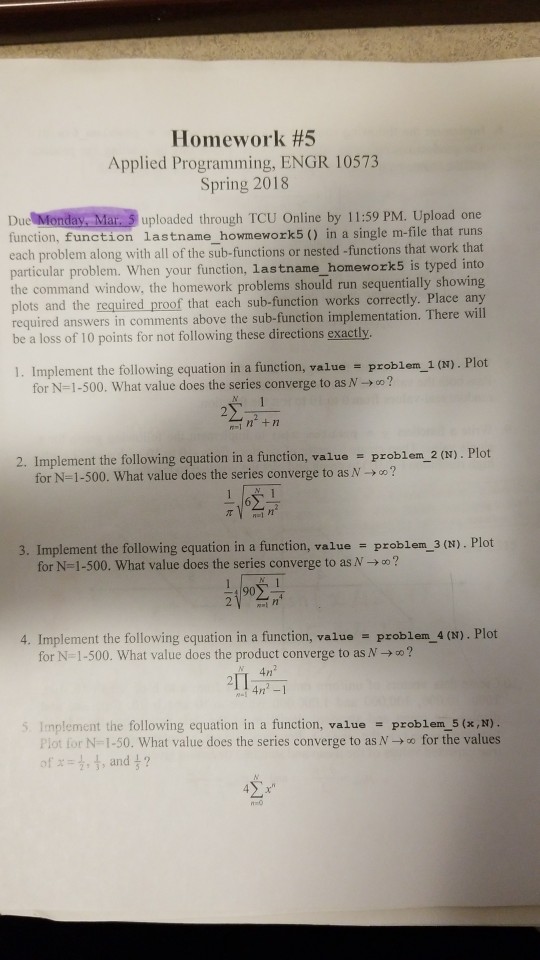  Problem 1 to 5 Homework #5 Applied Programming, ENGR 10573 Spring