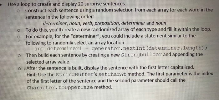 named Surprisesentences that creates sentences by combining words from arrays (based on