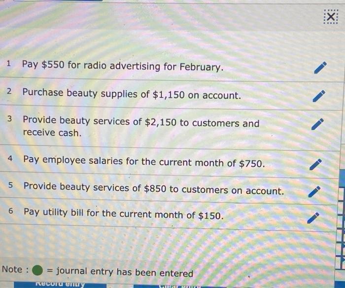 $550 for radio advertising for February. February 7 Purchase beauty supplies of
