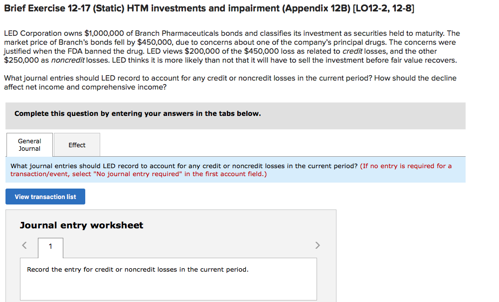 undefined Brief Exercise 12-17 (Static) HTM investments and impairment (Appendix 12B) (L012-2,